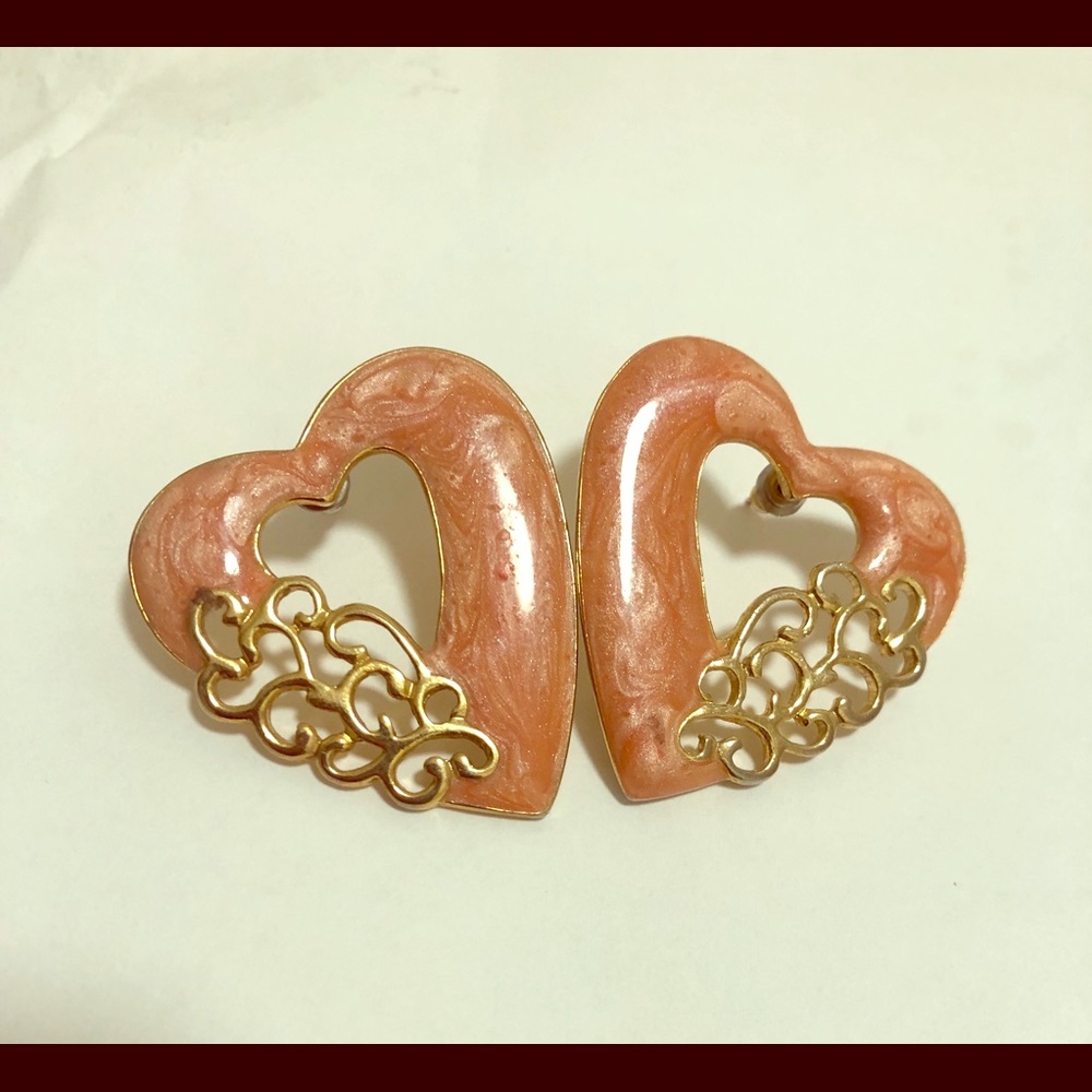 Cute Pink and Gold Metal Earrings
